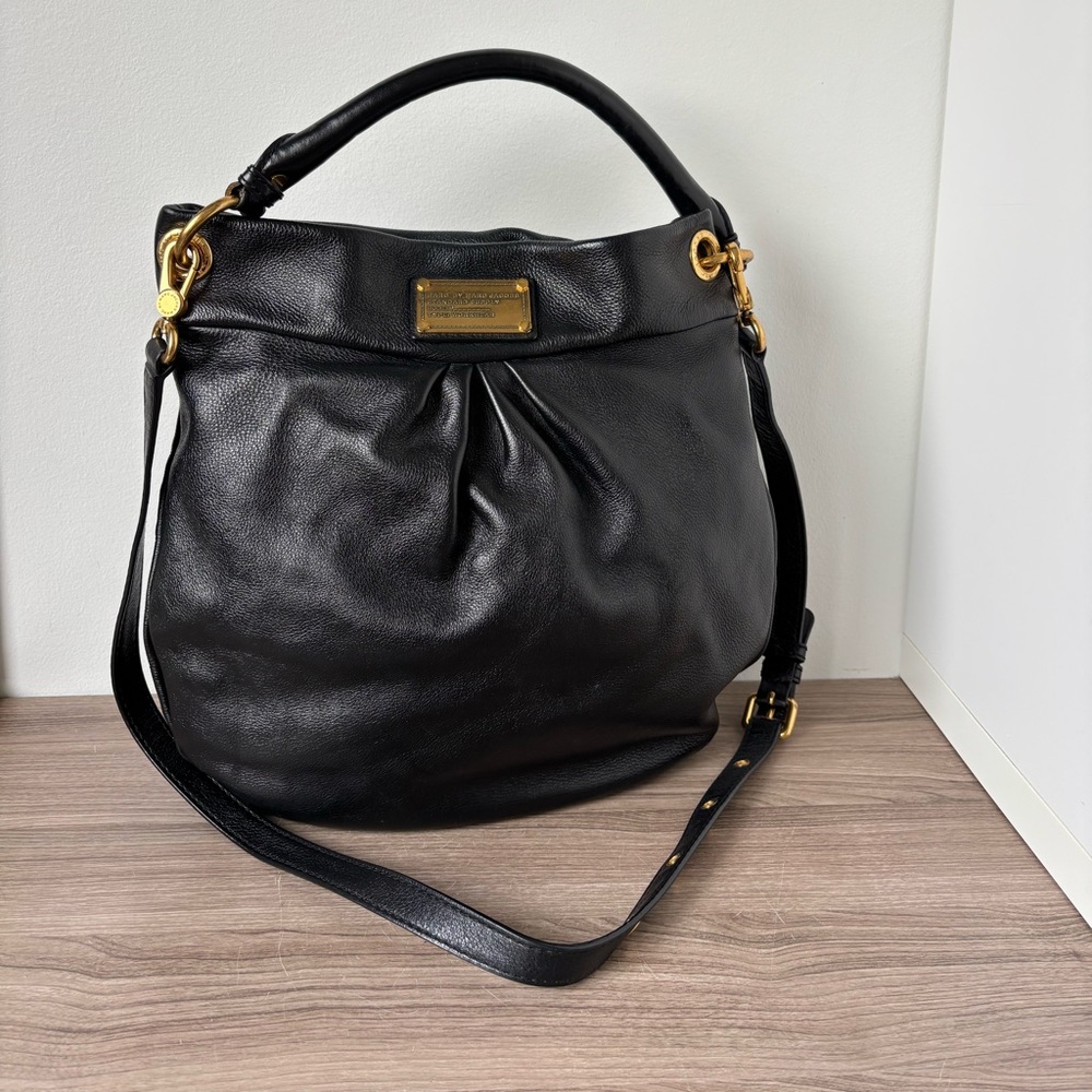 Marc Jacobs Black Leather Satchel with Gold Hardware